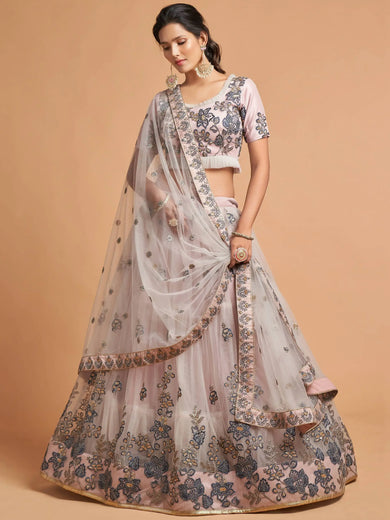 Brilliant Grey Zari Embroidered Net Party Wear Lehenga Choli